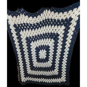 Handmade Throw Light Blue And Dark Blue Crochet Baby Blanket Approximately 37x33